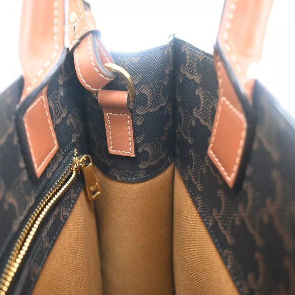 CELINE Vertical Cabas Hand Tote Bag Triomphe Canvas Leather Brown Black 680RH006 - Picture 14 of 16